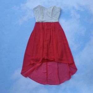 Lace Strapless Dress Hi-Lo Style Peplum Chiffon Skirt Dress Pretty Dress Elegant